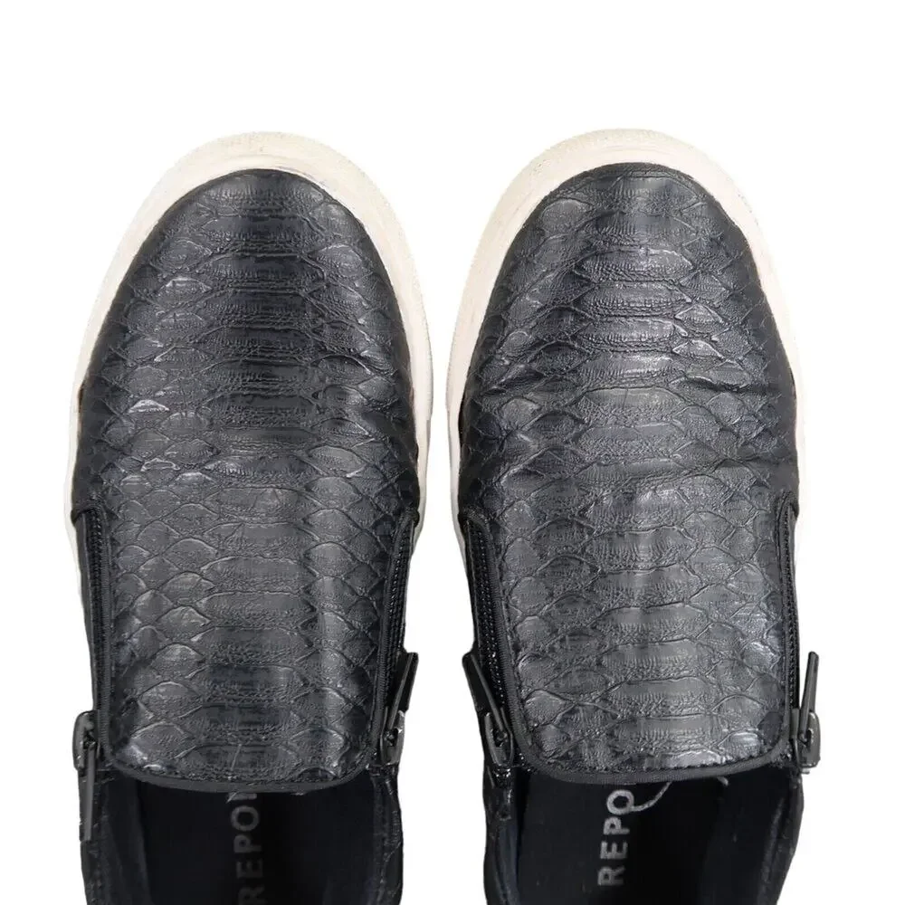 Report Shoes Womens 7 Sneakers Fashion Casual Zip Black Snakeskin Faux Leather